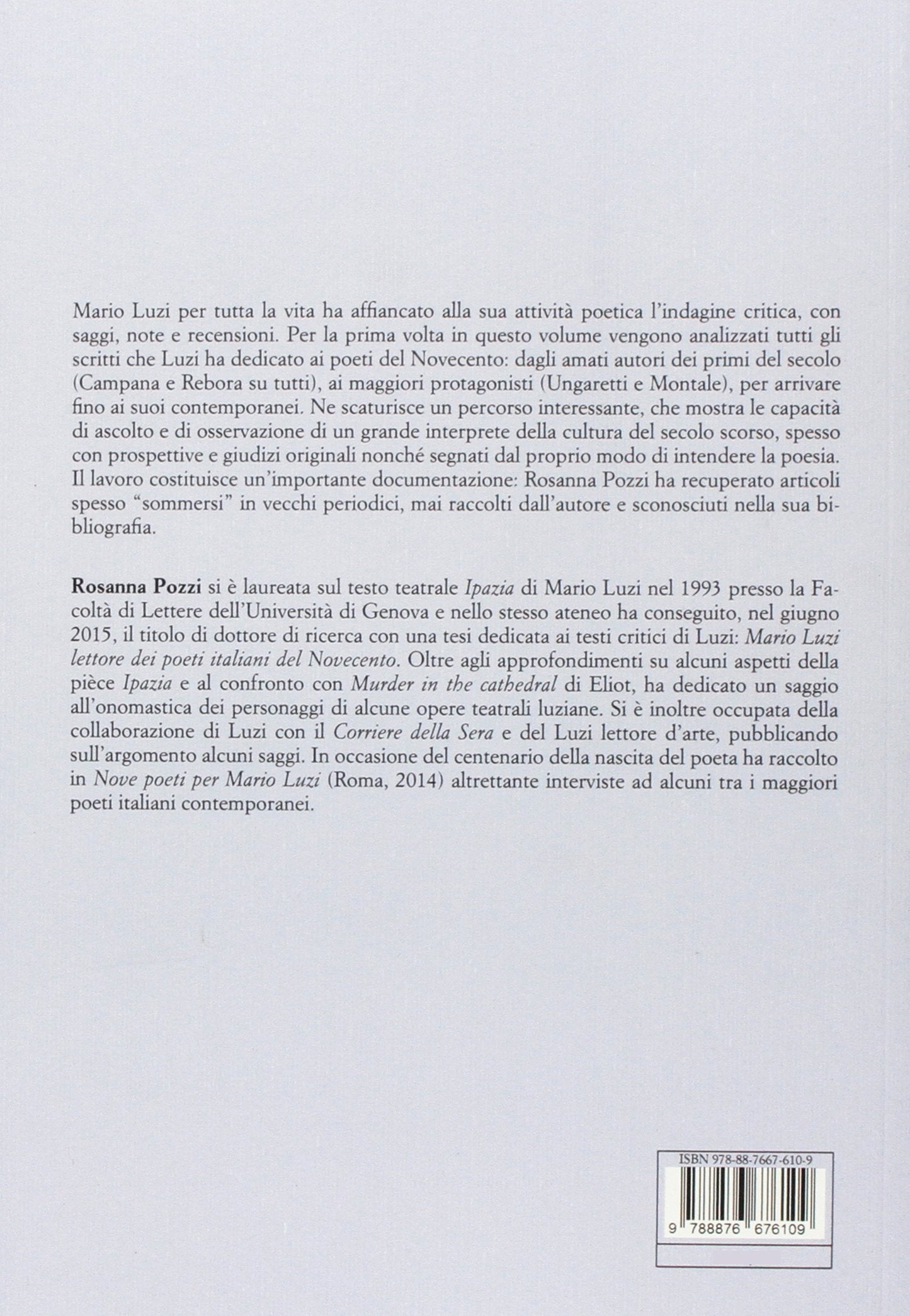 MARIO LUZI LETTORE DEI POETI ITALIANI DEL NOVECENTO
