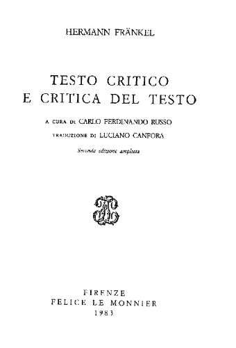 TESTO CRITICO E CRITICA DEL TESTO