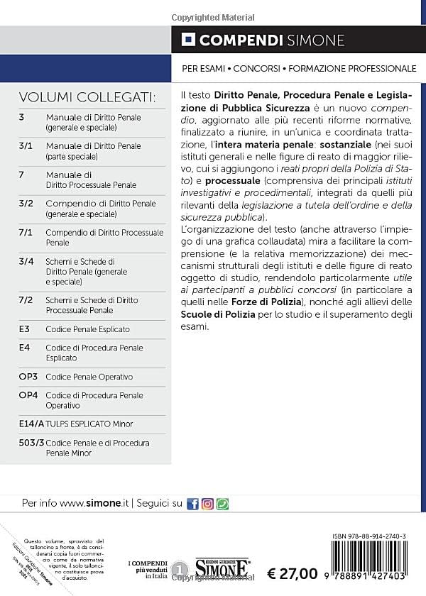 COMPENDIO DI DIRITTO PENALE PROCEDURA PENALE E LEGISLAZIONE DI PUBBLICA SICUREZZA