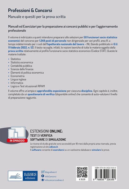 CONCORSI PER 1249 POSTI INL ISPETTORATO DEL LAVORO 50 FUNZIONARI SOCIO STATISTICO ECONOMICI. MANUELE E QUESITI PER LA PROVA SCRITTA.