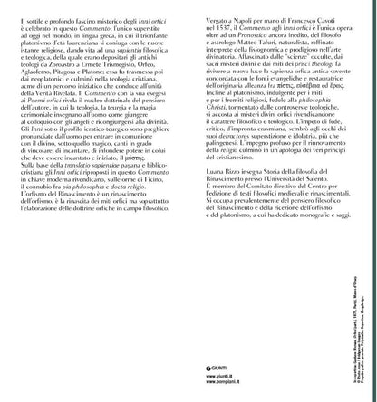 COMMENTO AGLI INNI ORFICI. TESTO GRECO A FRONTE. EDIZ. CRITICA