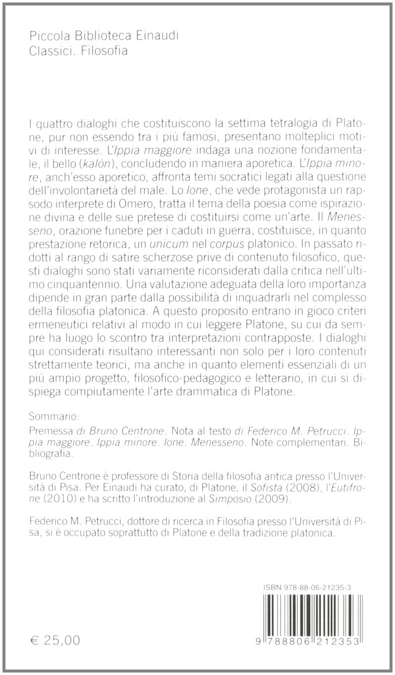 IPPIA MAGGIORE-IPPIA MINORE-IONE-MENESSENO. TESTO GRECO A FRONTE