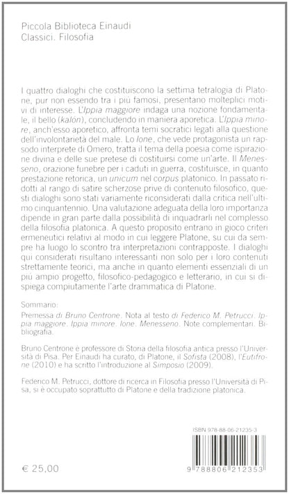 IPPIA MAGGIORE-IPPIA MINORE-IONE-MENESSENO. TESTO GRECO A FRONTE