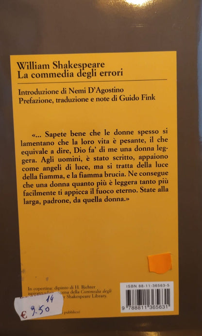 LA COMMEDIA DEGLI ERRORI. TESTO INGLESE A FRONTE